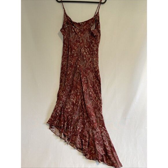 VTG Y2K City Triangles Boho Tan Dress Asymmetric Spaghetti Strap Fairycore 11 - Picture 7 of 7